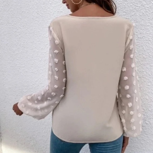 Boho Swiss Polka Dot Sheer Sleeve Top - Picture 12 of 12